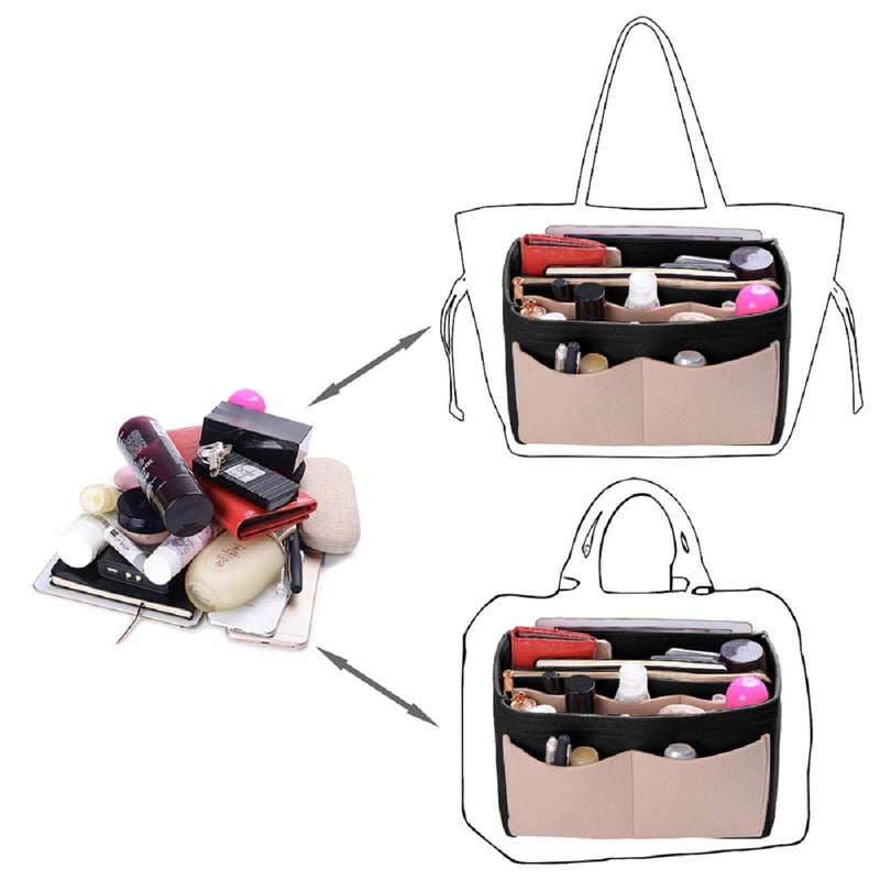 ZTUJO Purse Organizer Insert, Felt Bag Organizer with Metal Zipper, Handbag & Tote Shaper, For Speedy Neverfull Tote, 7 Sizes(Slender Medium, Beige and Black) - Image 4